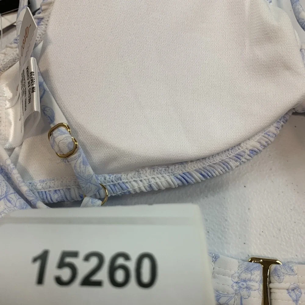 Salt & Cove Junior's Swim Bikini Top L Toile Blue Floral Smocked Bow Cornflower